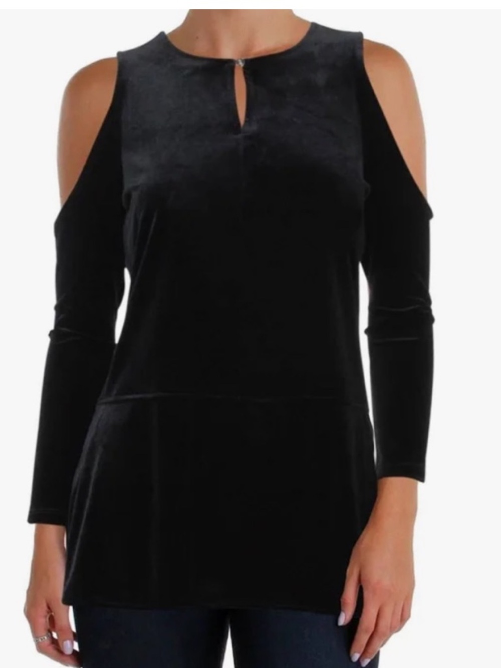 Ralph Lauren Black Velvet Cold-Shoulder Tunic Blouse